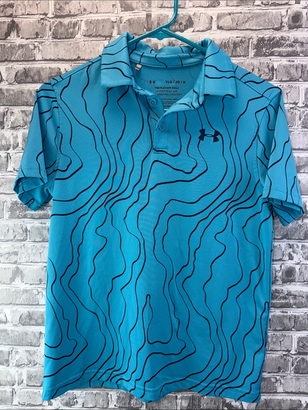 Under Armour Boy's Turquoise Polo‎ with Navy Topographic Lines